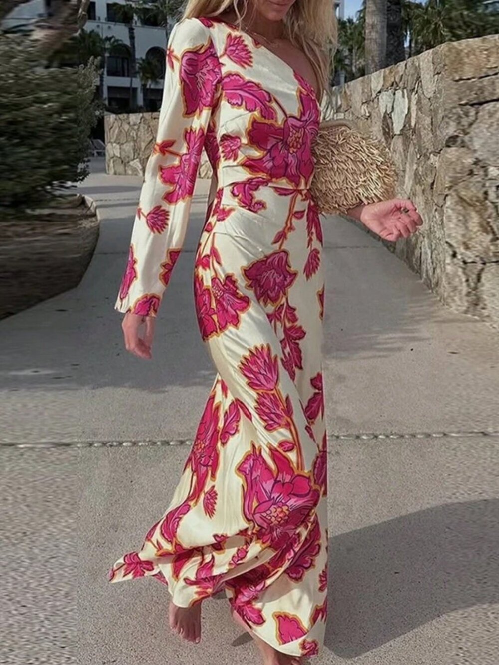 Multicolor Elegant Women's Printed One-Shoulder Dress - Picture 3 of 5
